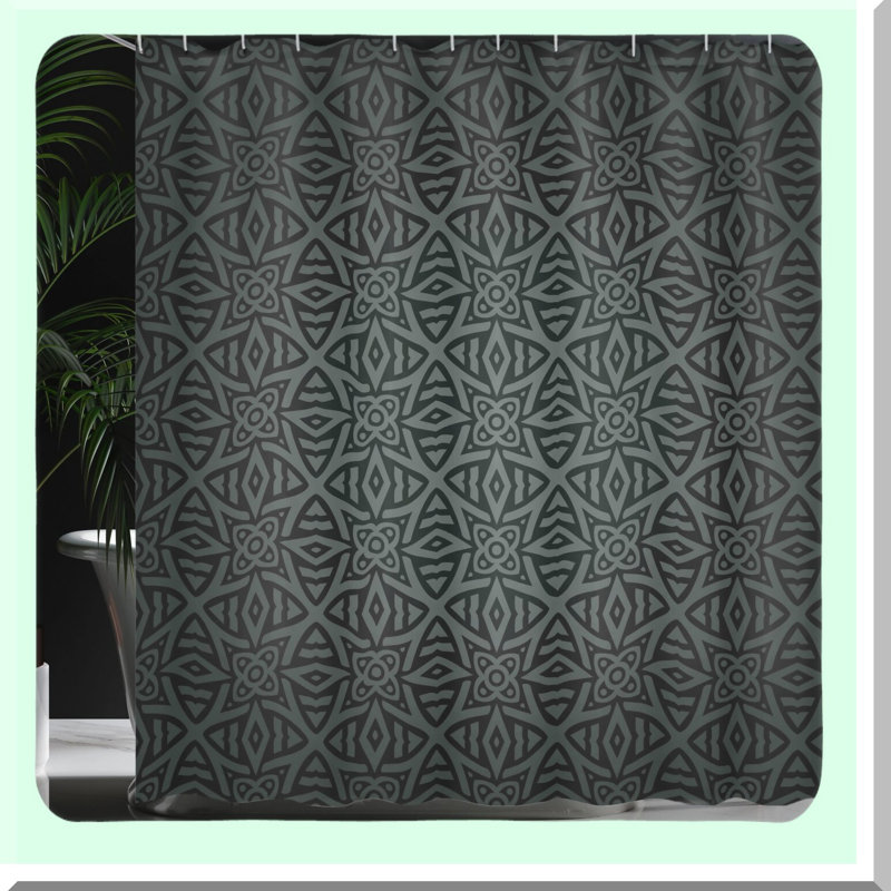 Abstract Shower Curtain with Hooks Included, Black Gray Floral, 84"H x 69"W