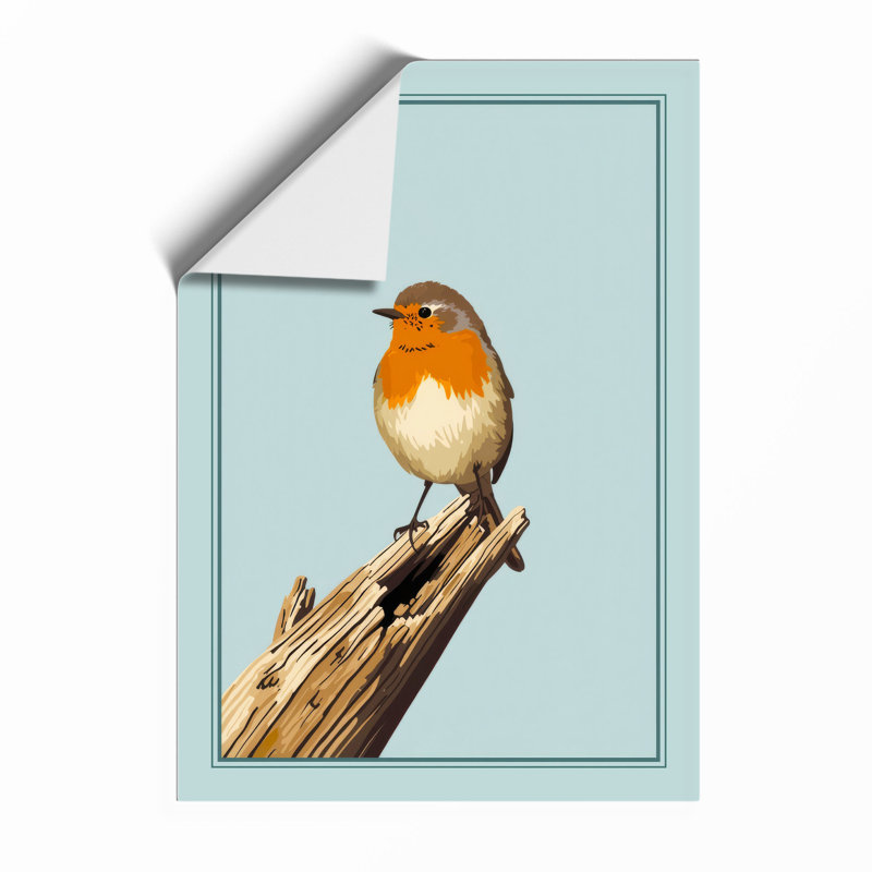 Robin on Branch Botanical - Framed Print, A2 - 59.4 x 42.0 cm, Unframed