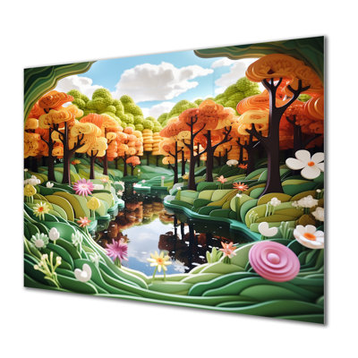 Oranges orange, ciel bleu, rivière de fleurs - fleurs, art mural