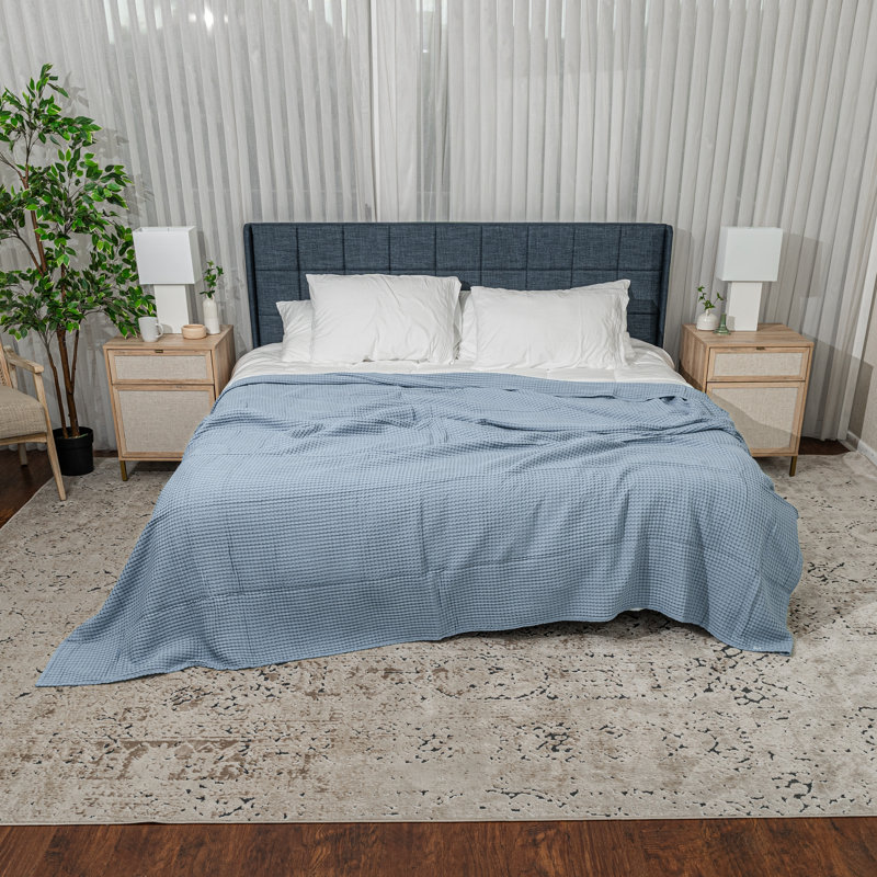 Pacific Blue Cotton Waffle Weave Throw Blanket 50" x 60"