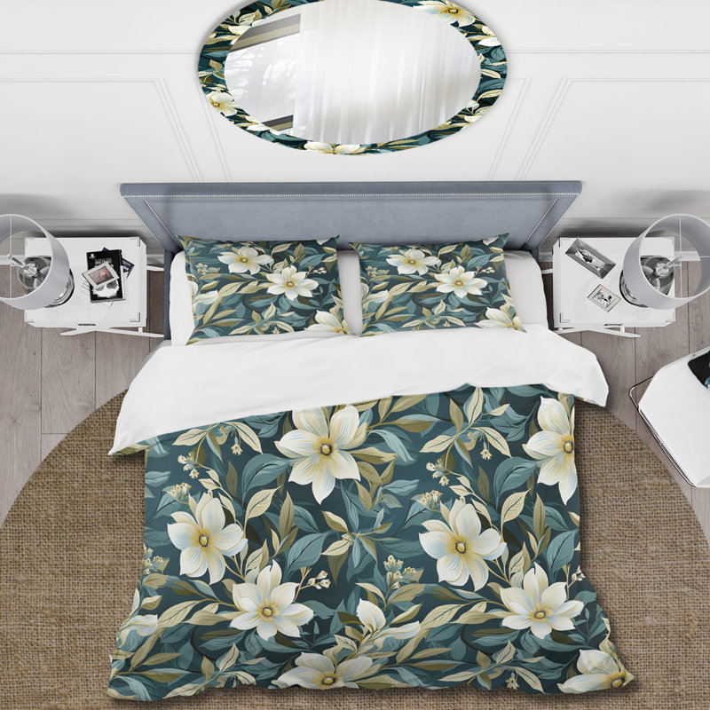Ensemble de housse de couette blanc blanc vert blanc vert Vintage Cottage Flowers