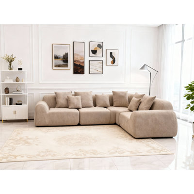 Oversized Cloud Velvet Curved Sectional Couch 118', Boneless Couch With L-Shape Chaise, Upholstered Compression Memory Foam Modular Sectional Sofa For Living Room, No Assembly Required