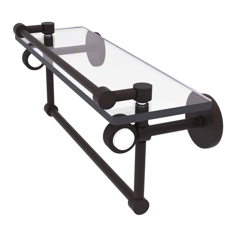 Margolis Glass Bracket Shelf with Towel Bar, 6.7" H x 16" W x 5.8" D, Oil Rubbed Bronze
