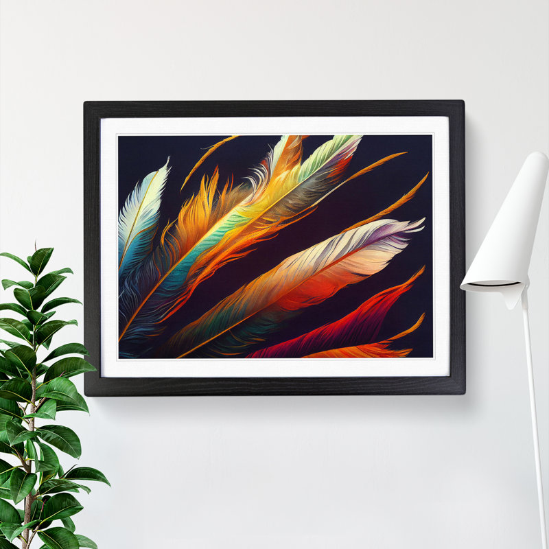 XH1022-374X Adorable Bird Feathers - Single Picture Frame Print, 34cm H x 46cm W x 2cm D, Black
