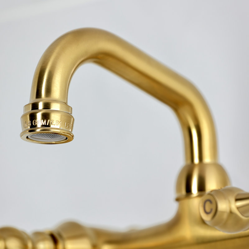 Kingston Brass Kingston Two-Handle 2-Hole Wall Mount Bar Faucet, Brushed Brass