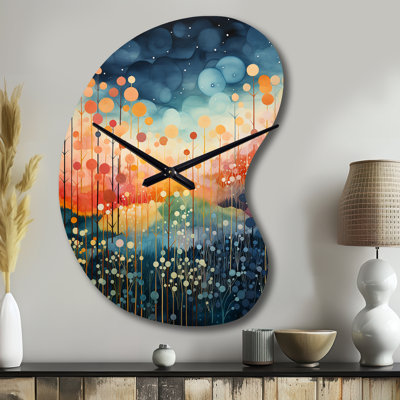 Blue Pink Mid Century Abstract Landscapes - Midcentury Modern Irregular Shape Metal Clock, Blue Asymmetrical Metal Clock Print