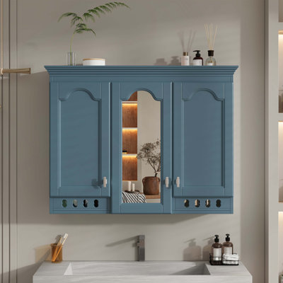 35 inch Wall-Mount All-in-One Mirror Cabinet with Adjustable Shelves, Soft-Closing Hinges, for Bathroom Vanity, Living Room, Bedroom Storage Organizer