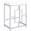 Table blanche à hauteur de comptoir à 4 comptoirs, design moderne pour la cuisine compacte, deux tables et tabourets, cadre flottant au fini métal argenté, esthétique de la salle à manger, éléments d'art rectangulaires