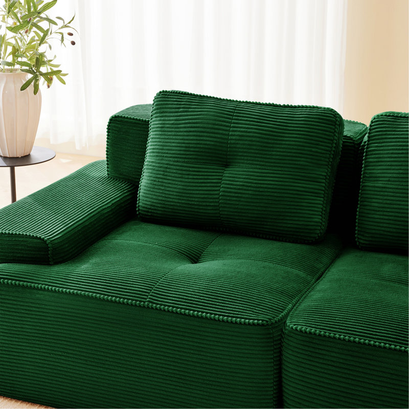 Canapé d'intérieur pour espace de vie, causeuse modulaire avec design capitonné, Velours côtelé vert, Green
