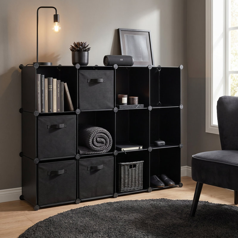 Organisateur de rangement cubique - Ensemble de 16 cubes en plastique, organisateur de placard et espace de rangement pour chambre à coucher et salon, 12,2 x 48,4 x 48,4 pouces, noir