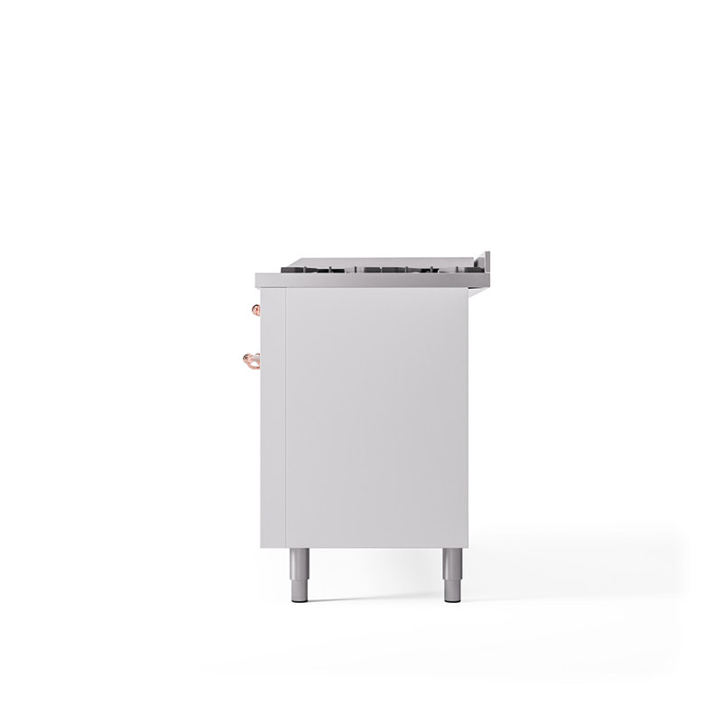 ILVE Nostalgie II Series 60 inch Dual Fuel Range with 9 Sealed Burners, Griddle (Solid Door), Natural Gas, White/Copper
