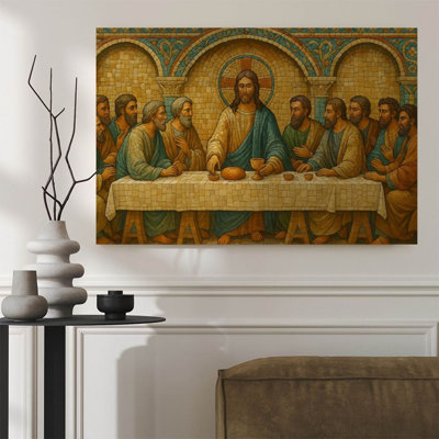 1Pc Framed Canvas Mosaic Last Supper Wall Art 24x36 inches Large Modern Home Decor Print for Home, living Room, Bedroom