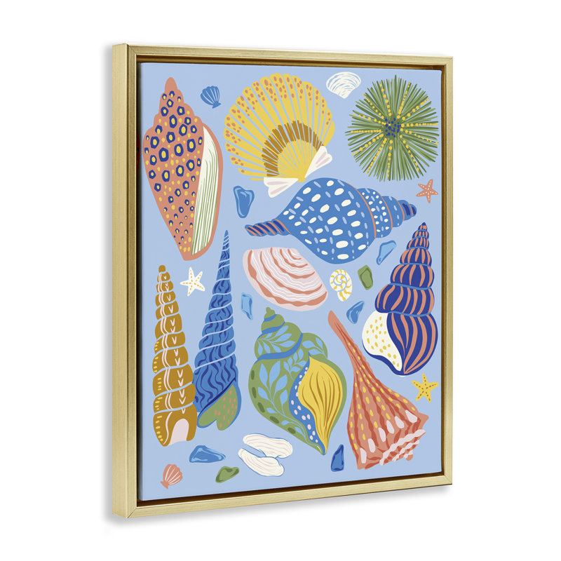  «Summer Fun Seashells» par Arrolynn Weiderhold, H 21 po x l 17 po, Cadre flottant métallique doré