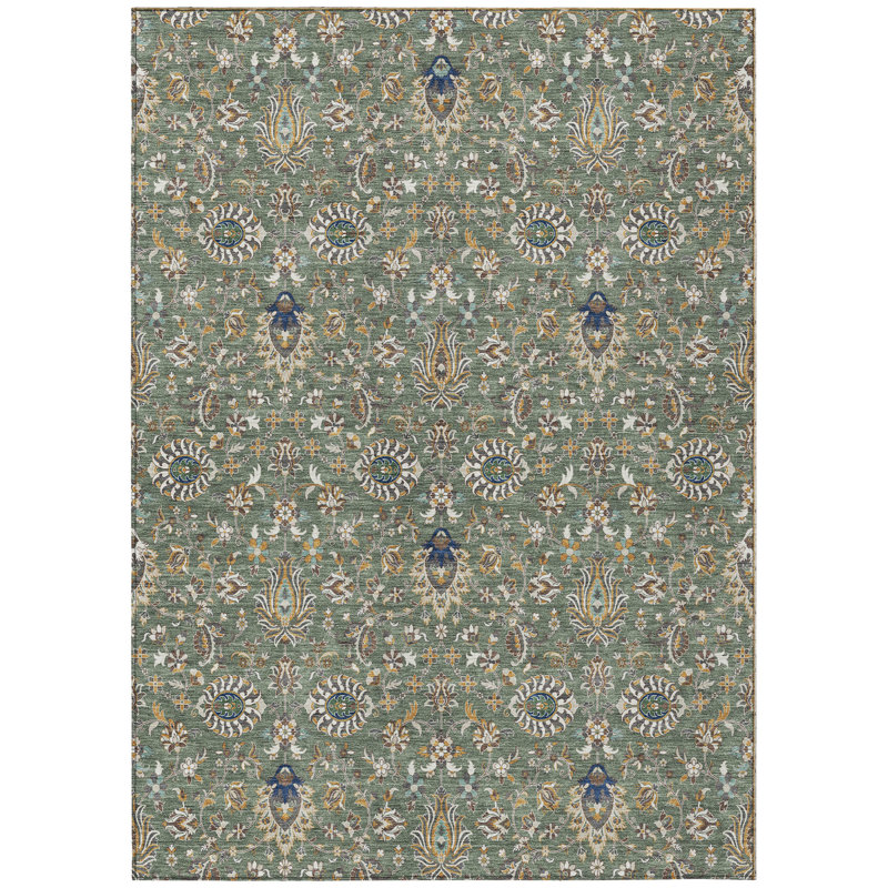 Machine Washable Indoor/Outdoor Husby ACN2192 Global Rug, Rectangle 9' x 12'