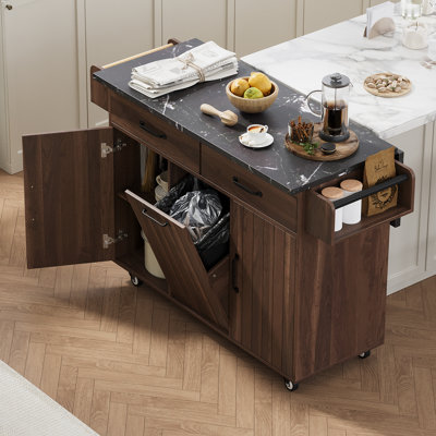 Kitchen Islands with Storage, Extendable Wood Cart, Rustic Mobile Kitchen