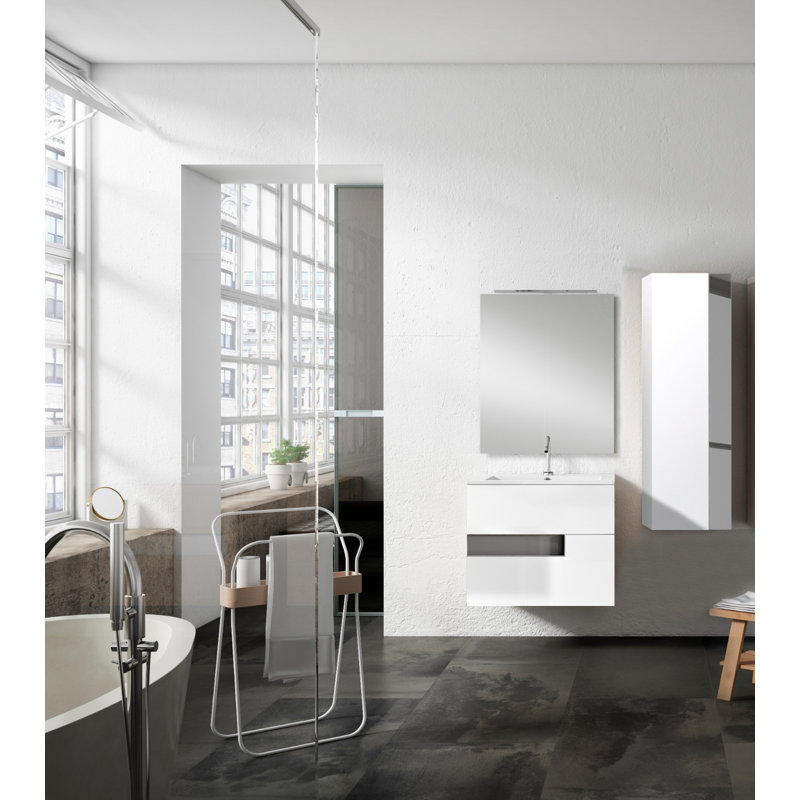 Malika 28" Wall-Mounted Single Bathroom Vanity Set, White/Gray