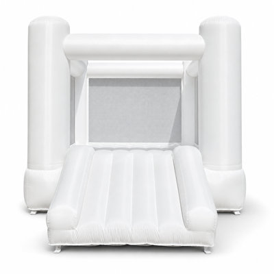 Château gonflable blanc avec glissade et souffleur pour enfants, fêtes d'anniversaire intérieures et extérieures