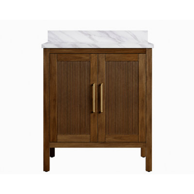 Kellian l 30 po x P 21 po meuble-lavabo en noyer riche et en pierre reconstituée avec bol simple encastré rectangulaire