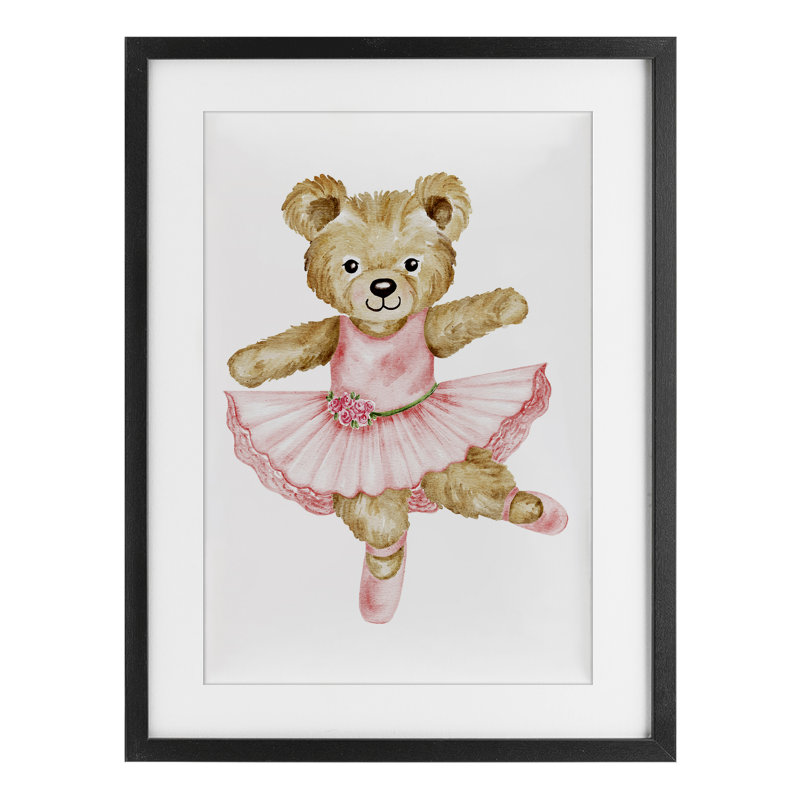 Ballerine Teddy Bear, reproduction encadrée sous verre, design par Amy Hall, H 20 po x l 14 po, Cadre noir minuit