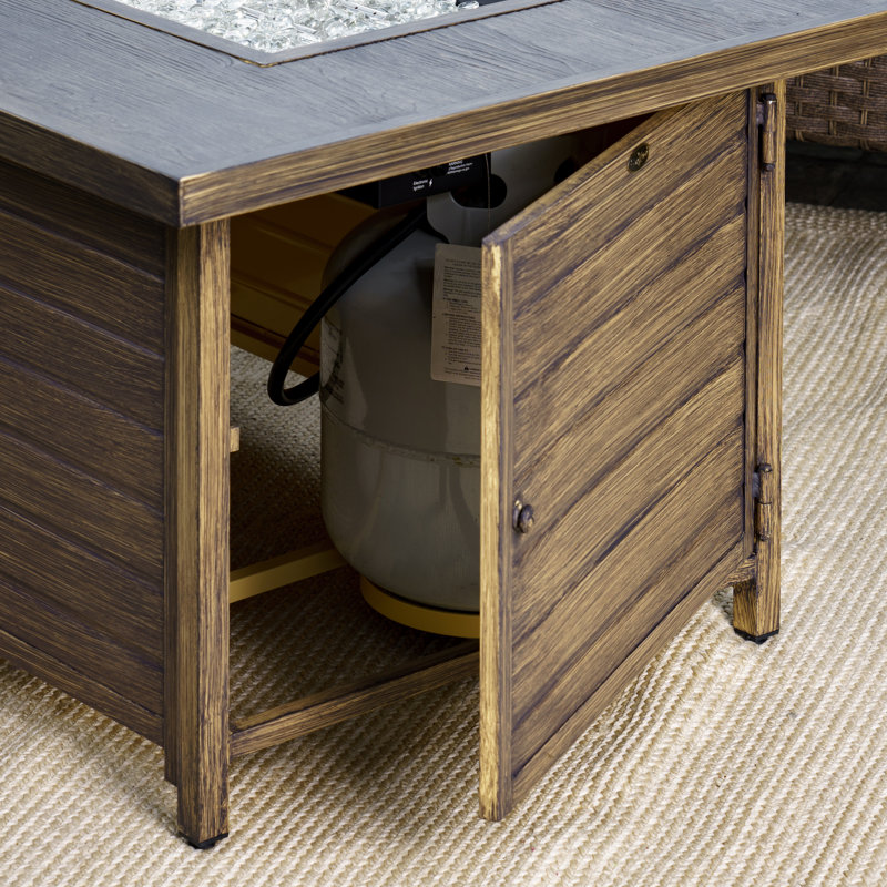 Brown Aluminum Gas Fire Pit Table with Woodgrain Finish