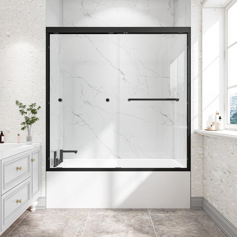 55"-60" W x 60" H Shower Door, Matte Black