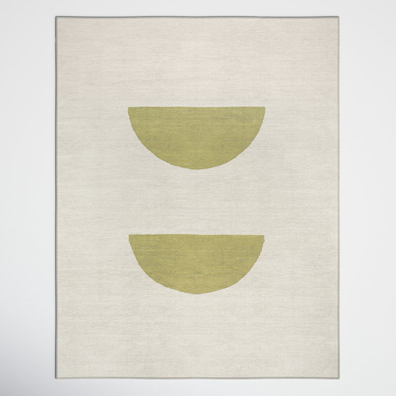 Ashaunti Minimalist Geometric Machine-Washable Cream/Moss Rug, Rectangle 7'10" x 10'