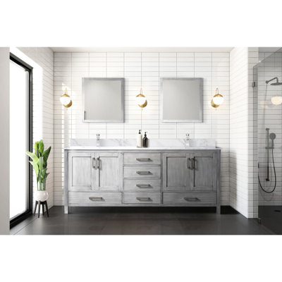 Distressed Grey Double Bath Vanity 80" X 22" - Marble Countertop & Faucet Soft Close Bolts Scratch And Stain Plentiful Storage With Top Nails Resistance Generous Space