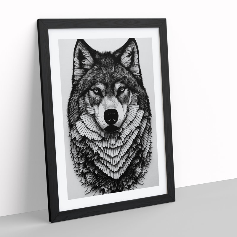 Monochrome Wolf No.2 - Framed Print, Black, 64cm H x 46cm W