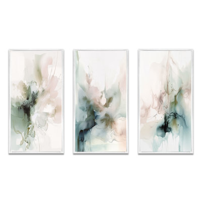 «Green and Cream Essence Of Modernity III», ensemble d'art mural abstrait en marbre