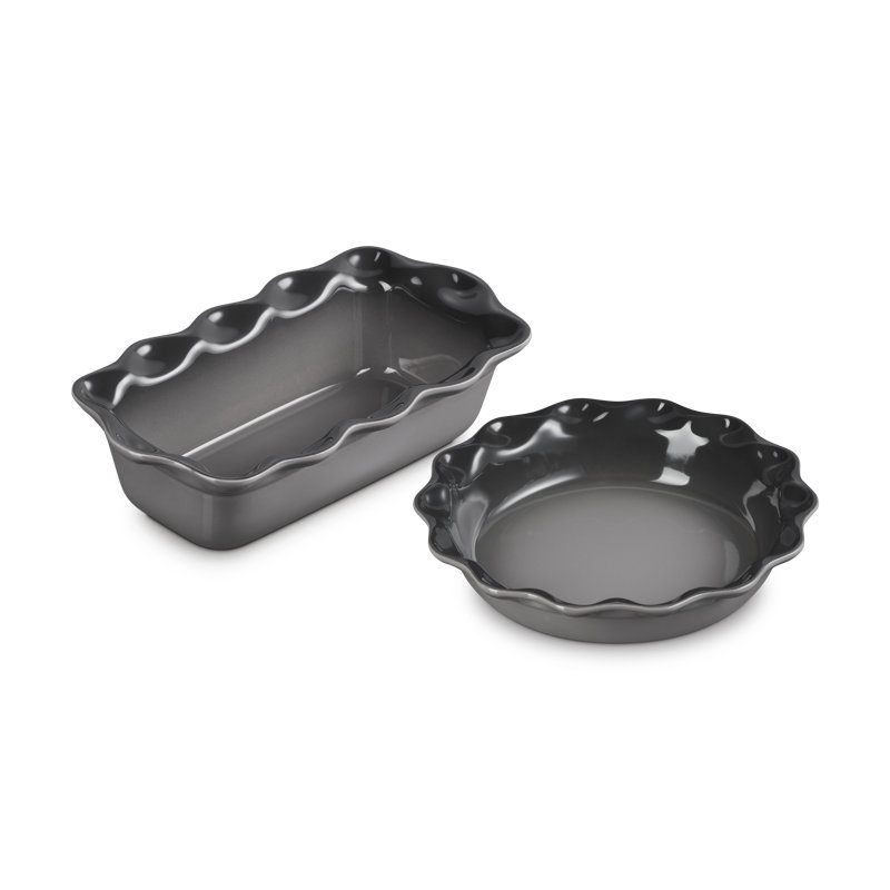 Le Creuset Stoneware Heritage Pie Dish & Fluted Loaf Pan, 9 In. Each, Oyster, Gray