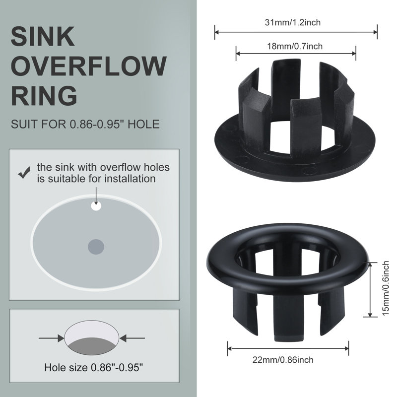 6Pcs Overflow Ring, Bathroom Sink Hole Trim Cover In Polished Chrome, Matte Black