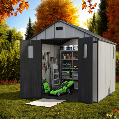 Spacious 8x6 Ft Resin Sheds with Storage, Steel Frame, Modern Backyard Shed