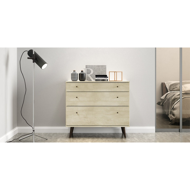 Rangement de tiroir pour chambre Cezka, Toscane blanche, Beige / noir