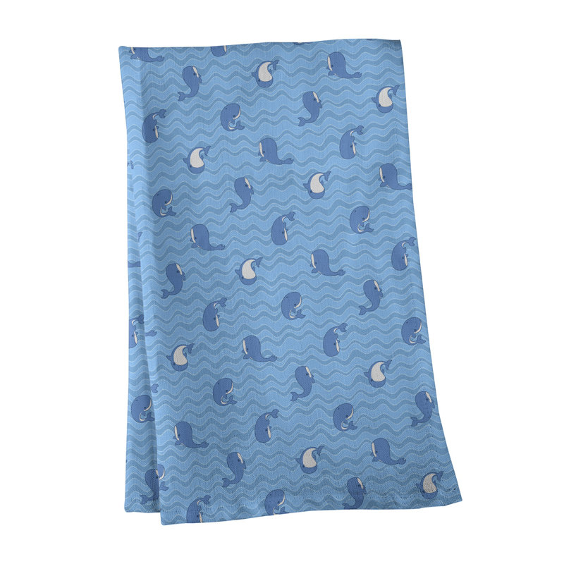 Serviette de thé à motif baleines, Bleu, Sergé de coton
