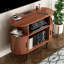 Grand support de tourne-disque rond avec station de charge et ports USB, armoire de rangement de disques, support de table tournante moderne Mid-Century pour le salon de la chambre à coucher