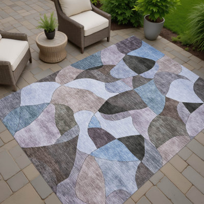 Machine Washable Indoor/Outdoor Chantille ACN2814 Abstract Rug