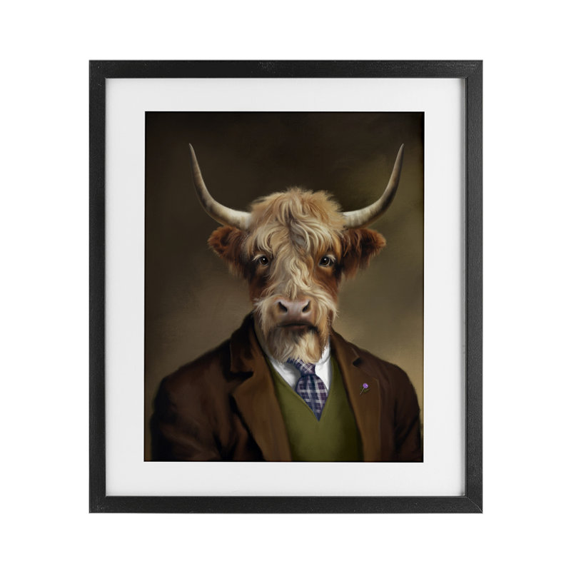 Highland Cow Scottish Gentleman, reproduction encadrée sous verre, conception de Matthew Piotrowicz, H 16 po x l 13 po