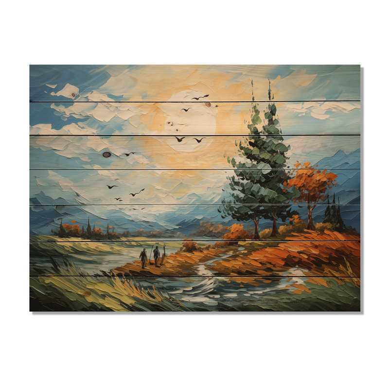 «The Swaying Cypress Pointillism VII - Vangogh Landscape», art mural sur bois de pin naturel, H 10 po x l 20 po