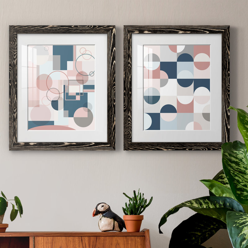 Modern Geo - ensemble de 2 peintures, H 24 po x l 36 po x P 1,5 po, Papier encadré noir