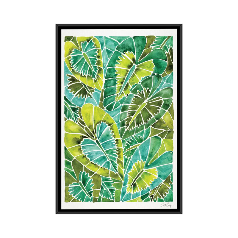 Strickler vert Schismatoglottis Calyptrata, H 26 po x l 18 po x P 1,5 po, Toile encadrée noire, Pas de tapis
