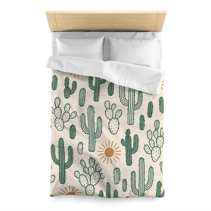 Microfiber Duvet Cover Boho Style, Design 17, Twin Duvet Cover, Green/Yellow/White