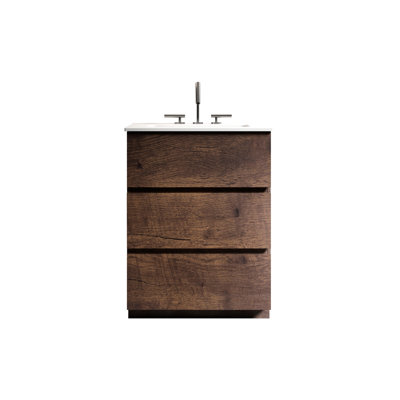 Meuble-lavabo moderne en noyer - Offre un espace de rangement généreux et un fonctionnement silencieux du lavabo