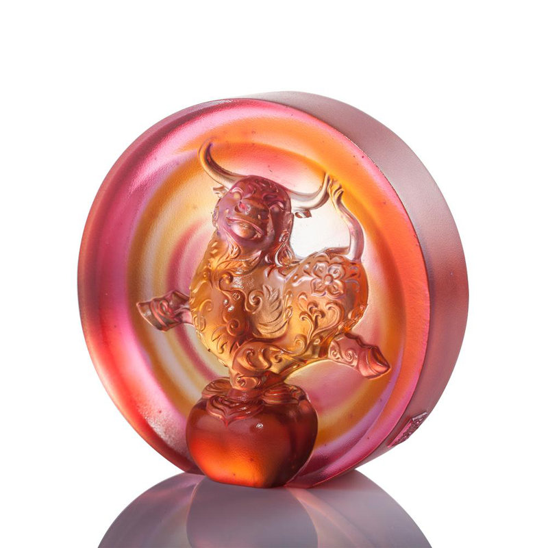 The Joyful Spirit of the Ox Crystal Paperweight Figurine