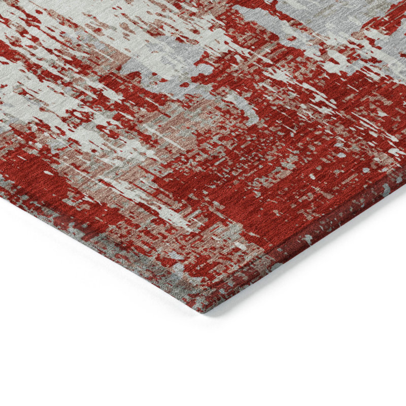 Tapis intérieur lavable abstrait 9 pi x 12 pi rouge