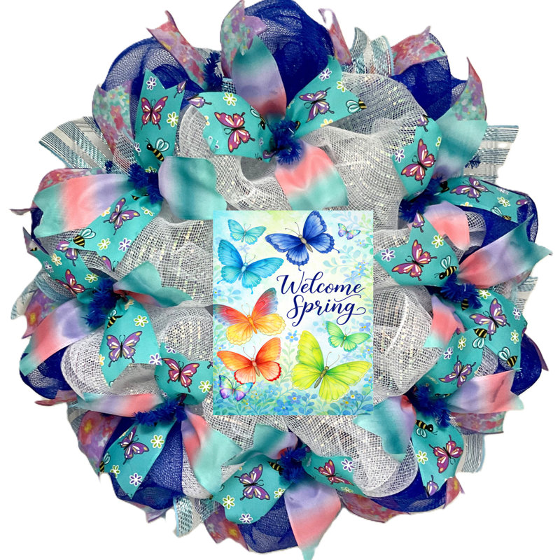 Spring Welcome Butterflies Wreath