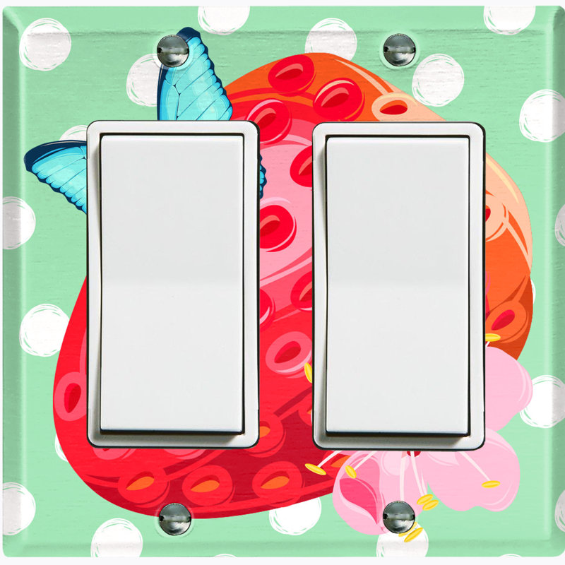 Metal Light Switch Plate Outlet Cover (Red Strawberry Butterfly Polka Dot Green - Single Toggle)