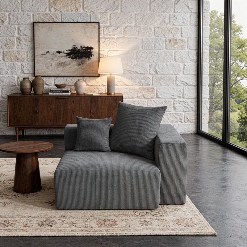 Chaise longue rembourrée en velours côtelé Osterhus, Gris