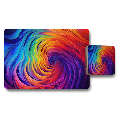 Rainbow Swirl Placemat And Coaster Set For Dining Table