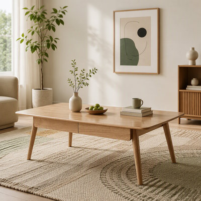 Table centrale Table basse 100% bois massif Plateau supérieur Table basse Largeur 100 x Profondeur 50 x Hauteur 44 cm Bureau d'étude Travailler de la maison Facile à assembler Bois naturel avec tablette de rangement