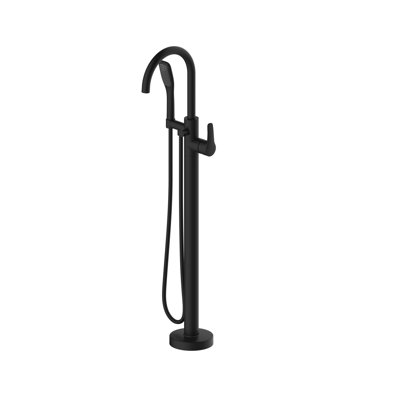 Round Double Handle Floor Mounted Freestanding Tub Filler with Diverter and Hand Shower